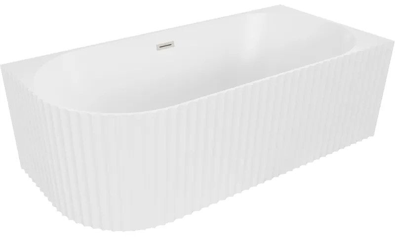 Mexen Gia, voľne stojaca rohová vaňa, drážkovaná, pravá, 150 x 75 cm, biela matná, brúsená oceľ, 52701507501P-97
