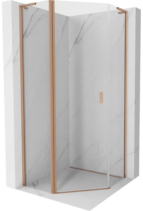 Mexen Mist L, päťuholníkový sprchový kút s krídlovými dverami, 100 x 100 cm, 8mm číre sklo, medený profil, 8A8L-100-100-65-00