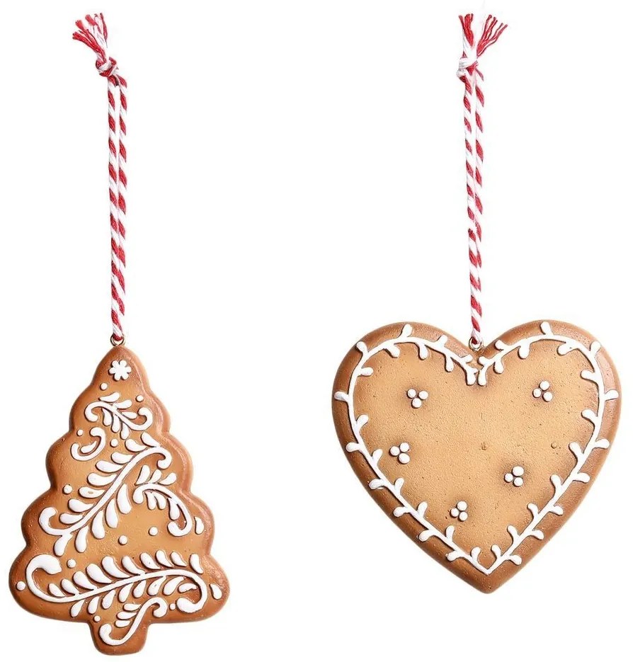 Set 2ks závesná dekorácia perníkový stromček a srdce Ginger - 8*0,5*8 cm