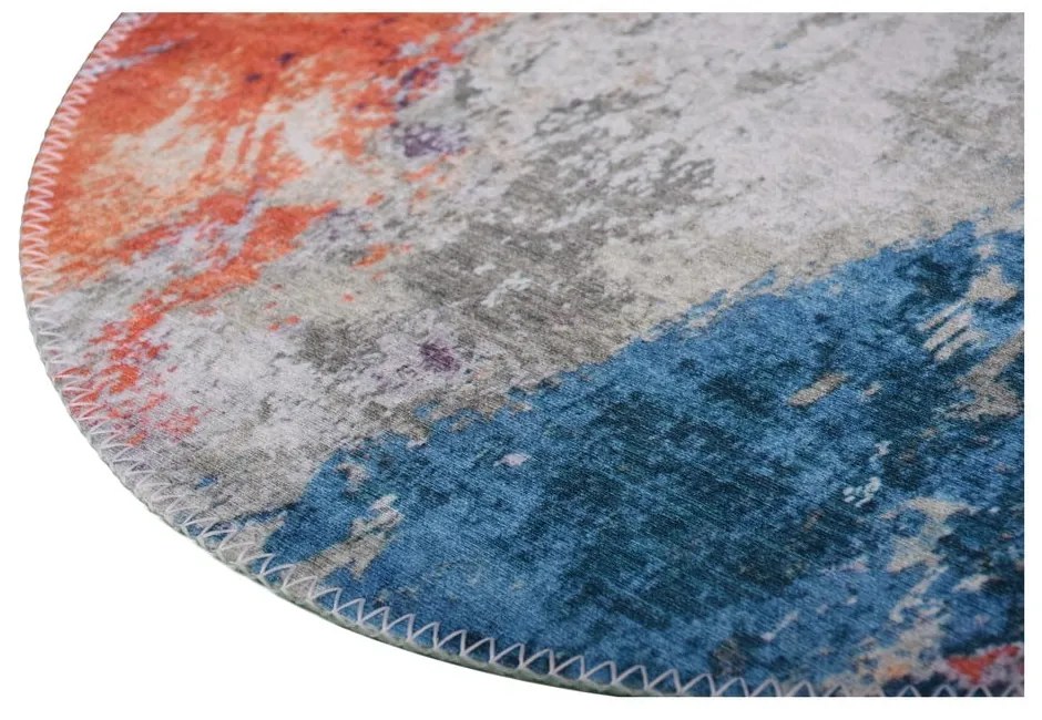 Modro-oranžový umývateľný okrúhly koberec ø 80 cm – Vitaus