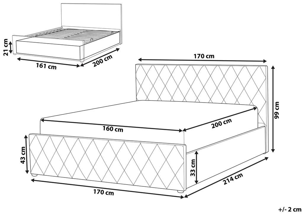 Zamatová posteľ s úložným priestorom 160 x 200 cm sivá ROCHEFORT Beliani