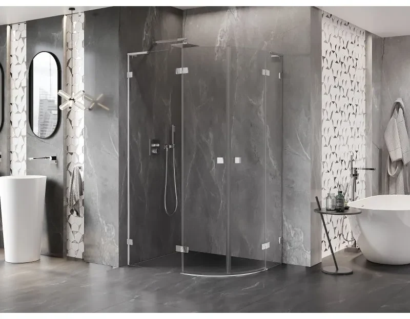 Mexen Lunar, L polkruhový sprchový kút naklápací doľava 90 x 80 cm, 8mm číre sklo, chrómový profil, 833L-090L-080P-01-00