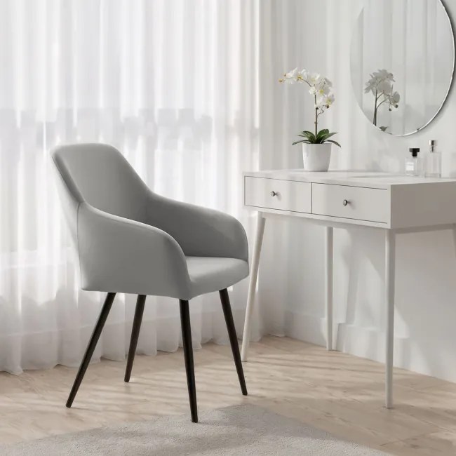 Sada šiestich jedálenských stoličiek ESTELLE zamatové, sivé / čierne nohy (6 ks)