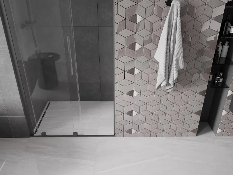 Mexen Velar L, posuvné sprchové dvere do otvoru 110 cm, 8mm číre sklo, brúsený grafit, 871-110-003-01-95