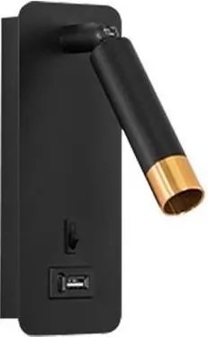 Nástenné bodové svietidlo s USB nabíjačkou 1xG9/35W/230V čierna/zlatá