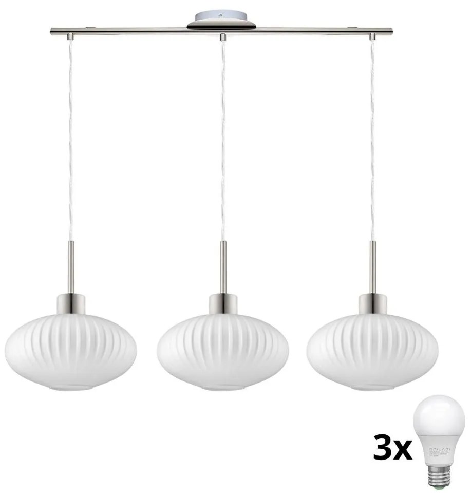 LED luster s lankom HARMA 3xE27/60W/230V matný chróm/biela