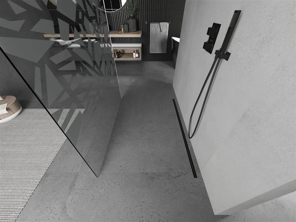 Mexen Kioto, priechodná sprchová zástena 110 x 200 cm, 8mm sklo číre/biely vzor, 2x čierna stabilizačná rozpera, 800-110-002-70-85