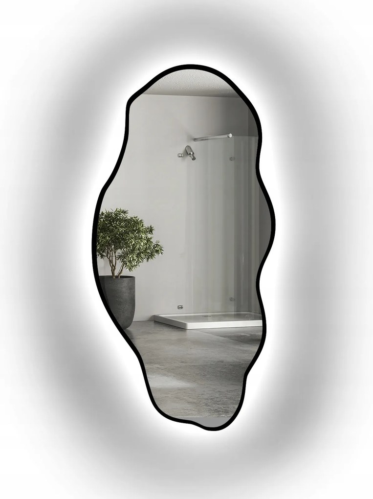 Nepravidelné zrkadlo Lolit v čiernom ráme s Led podsvietením 100x205