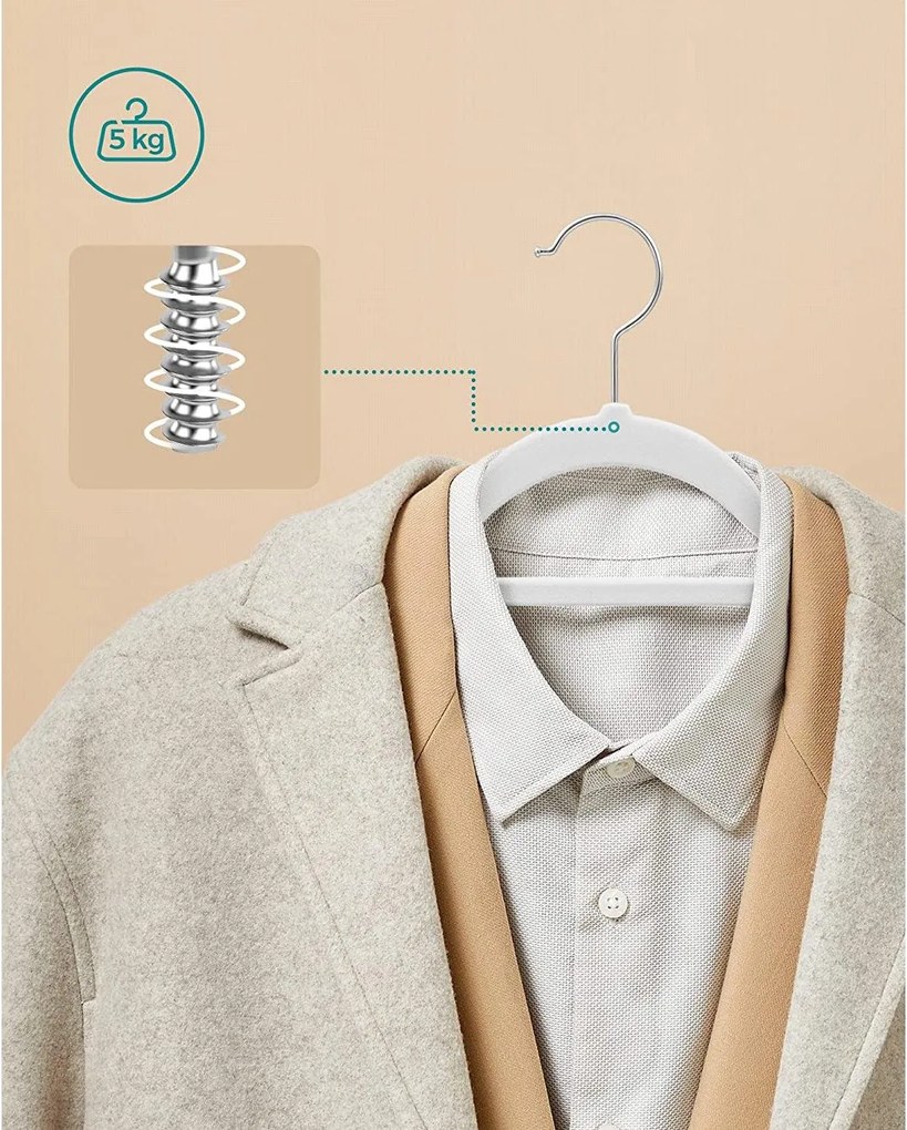 Protišmykové zamatové vešiaky 50 ks, biele