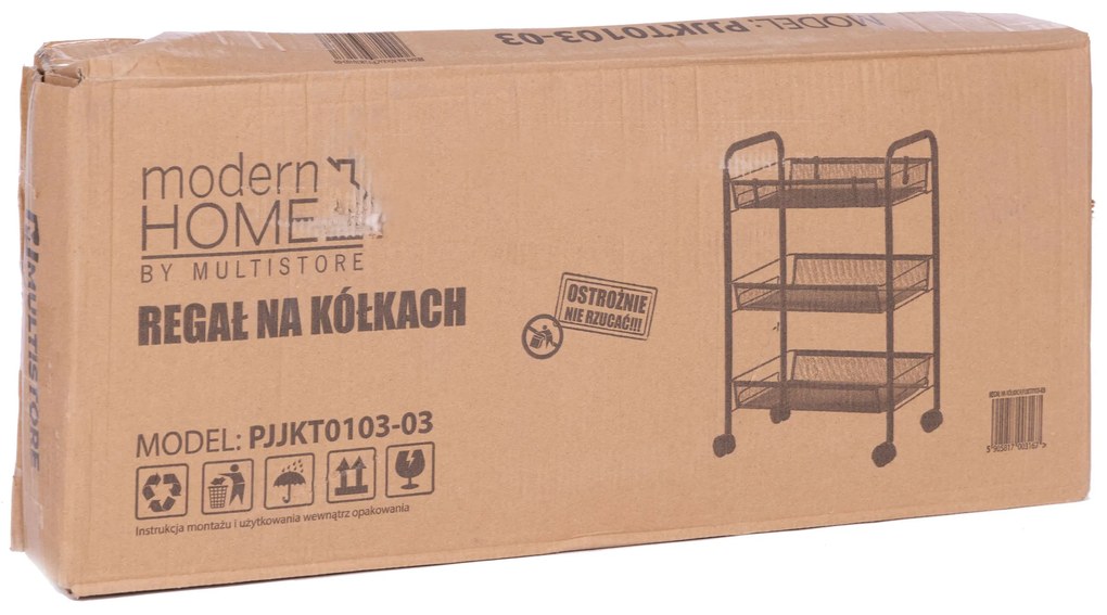 ModernHome Kovový regál do kúpeľne s 3 policami - kolieska, čierna