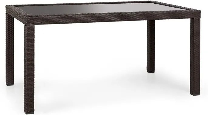 Peniche, záhradný stôl, 150 x 90 cm, polyratan, hliník, sklenený, hnedý