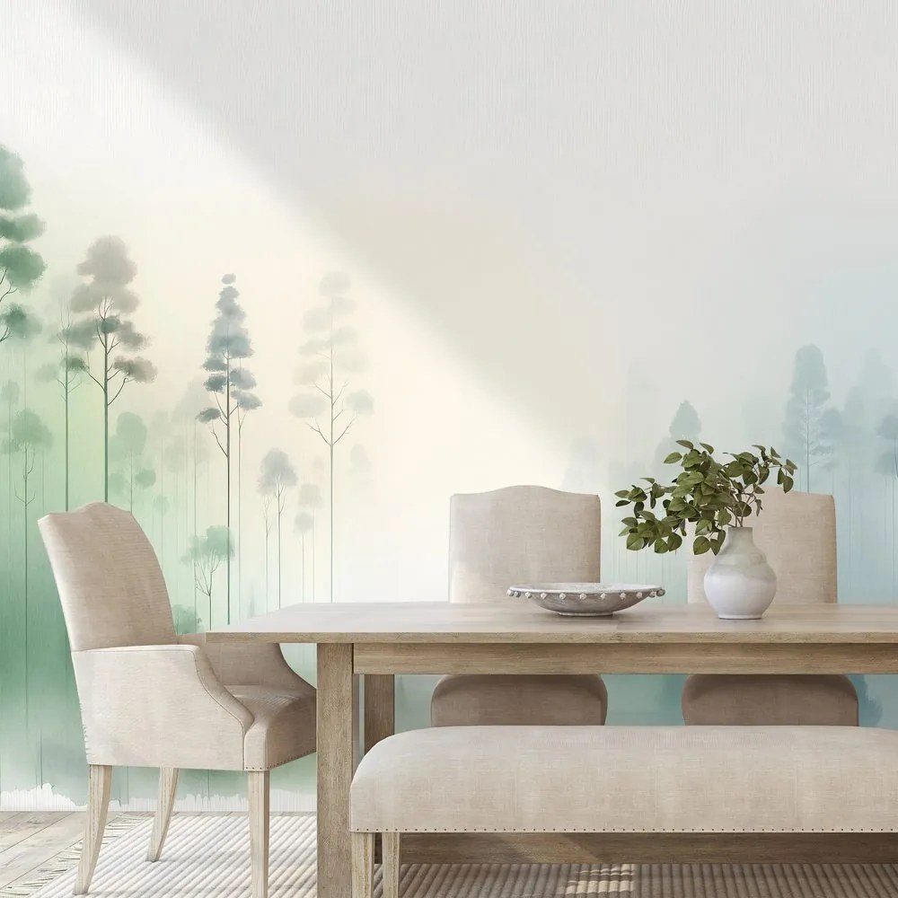 Samolepiaca fototapeta hmlistý les v pastelových tónoch