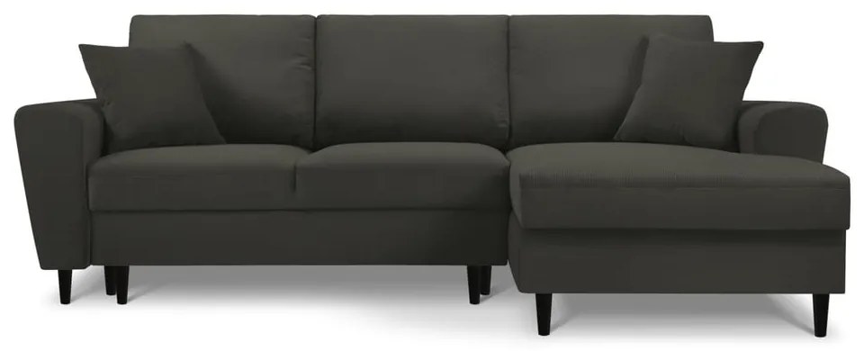 Čierna menčestrová rozkladacia/s úložným priestorom rohová pohovka (pravý roh/s leňoškou) Kyoto – Cosmopolitan Design