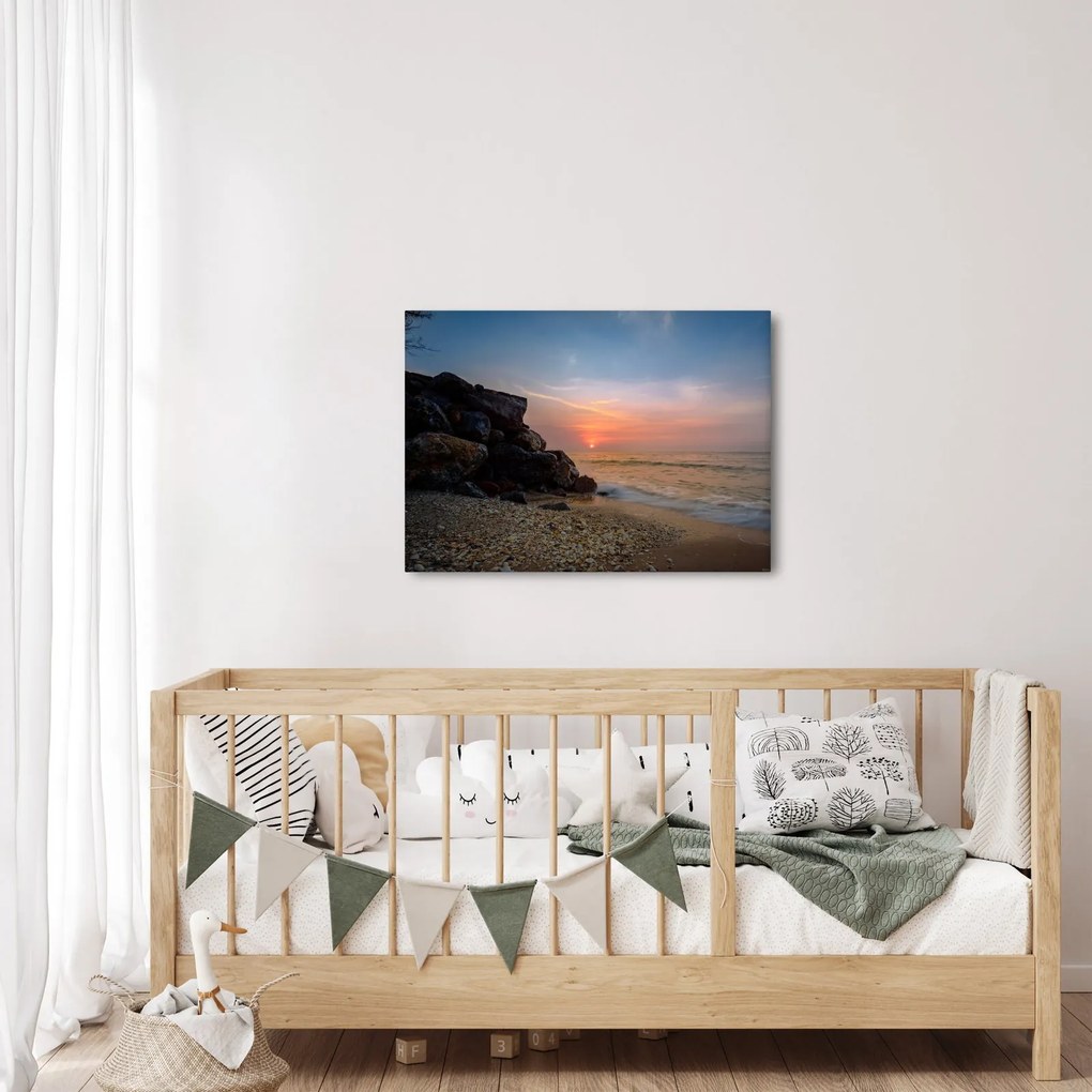 Obraz západu slnka na pláži (70x50 cm)