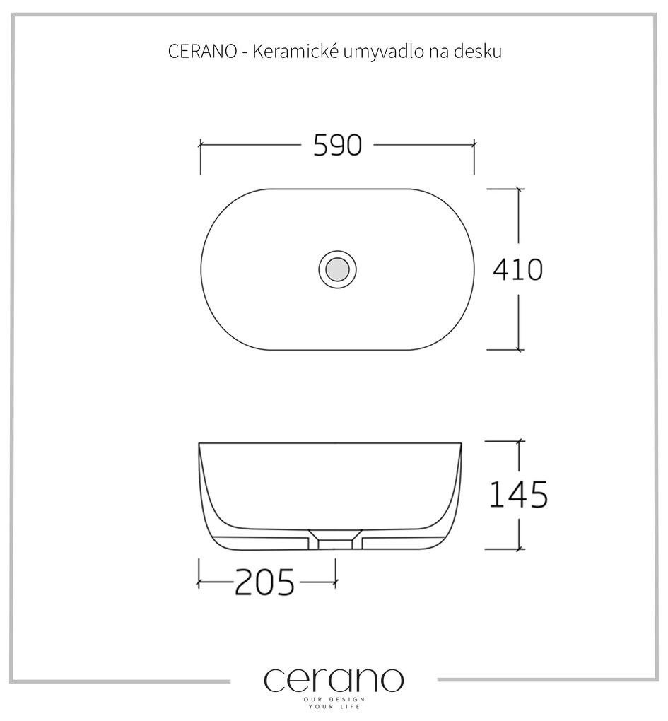 Cerano Deno, keramické umývadlo na dosku 590x410x145 mm, mramor svetlý, CER-CER-432956