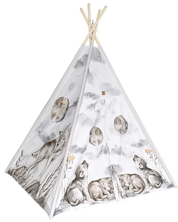 Detský indiánsky stan teepee VLČÍ ÚSVIŤ s podložkou a vankúšikmi