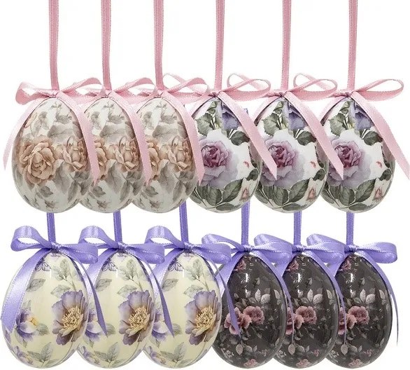 9ks dekorácia závesné vajíčko s kvetmi Spring Egg - Ø 5*7cm