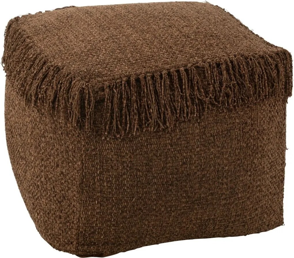 Hnedý tkaný štvorcový puf so strapcami Sirco - 60*60*35 cm