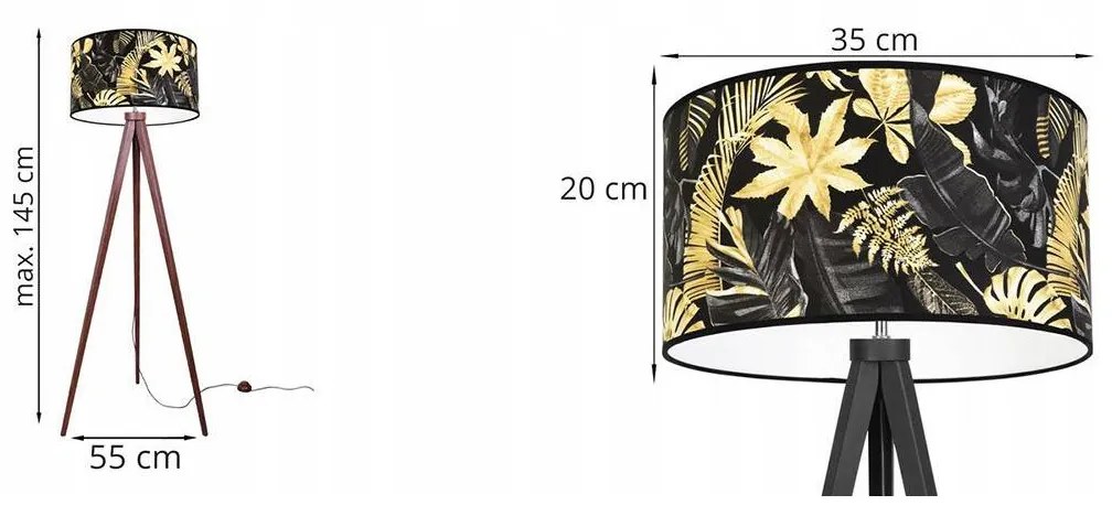 Stojacia lampa Gold Flowers, 1x čierne textilné tienidlo s kvetinovým vzorom, (výber zo 4 farieb konštrukcie), (fi 35cm)