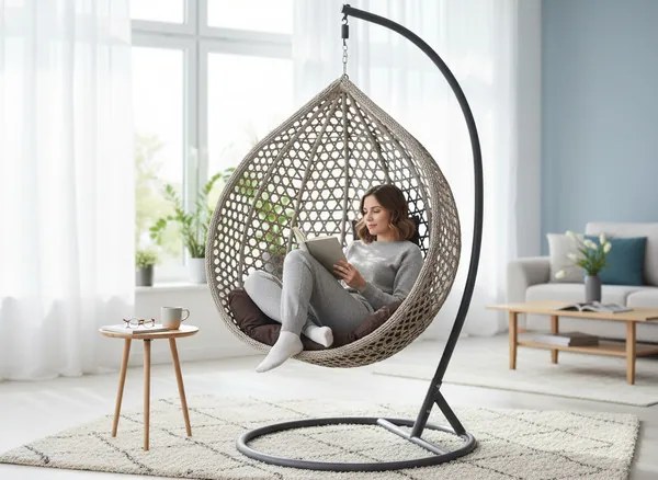Závesné kreslo SOLARIA XL sivé / hnedé / tmavosivé FAT0223