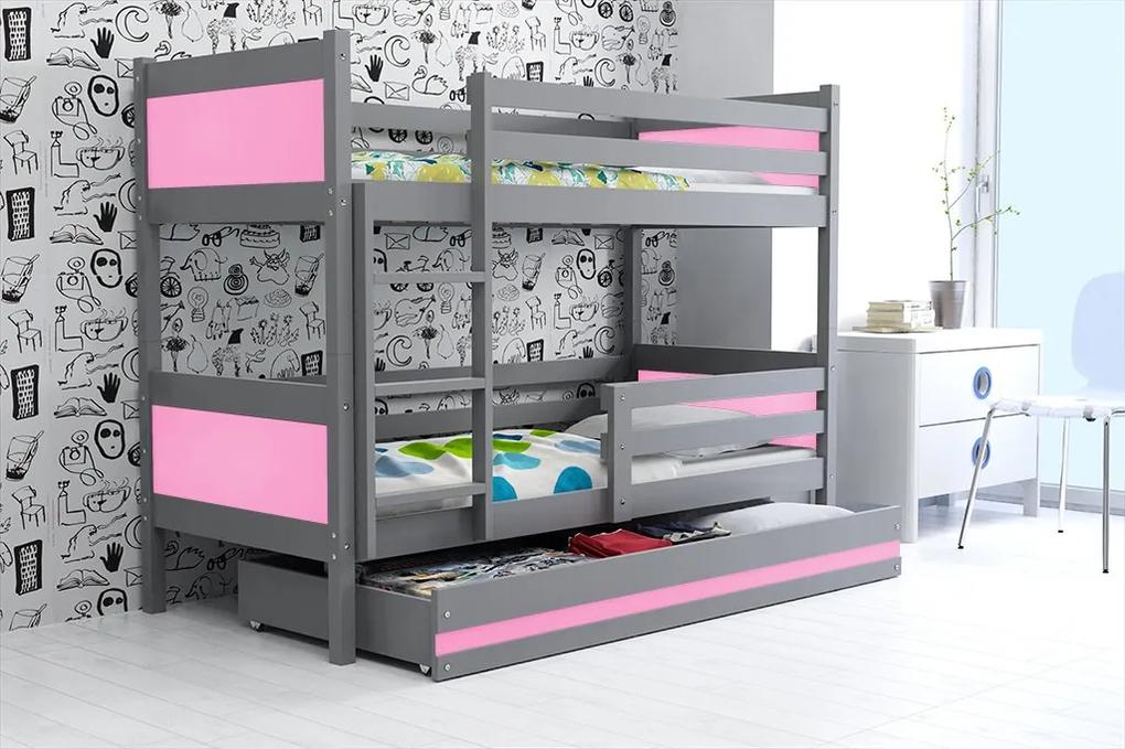 Poschodová posteľ RINO 190x80cm - Grafitová - Ružová