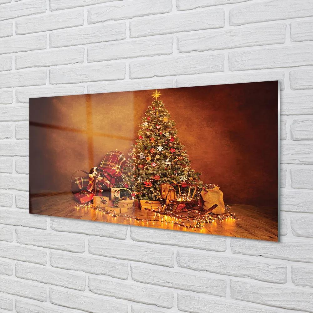 Obraz na akrylátovom skle Vianočné osvetlenie dekorácie darčeky 140x70 cm
