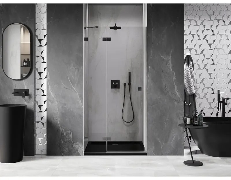 Mexen, Mexen Lunar ľavé výklopné sprchové dvere 90 cm, priehľadné, pištoľovo sivá kartáčovaná - 834-090-000-66-00-L