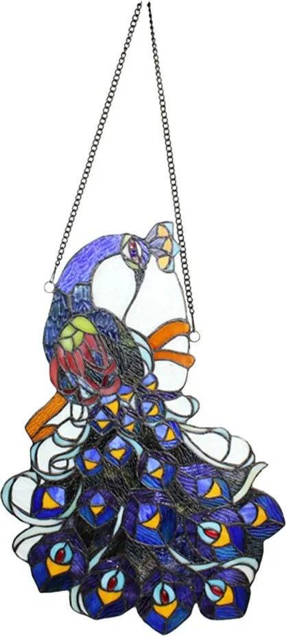 Závesný Tiffany panel páv Peacock Blue - 35*70 cm