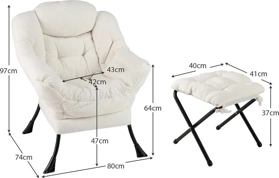 Relaxačné kreslo s podnožkou, biele