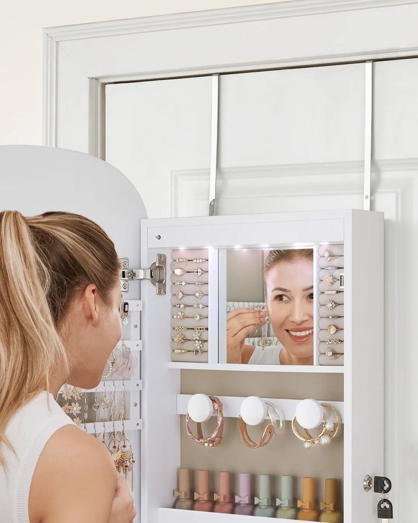 Nástenná šperkovnica so zrkadlom Hona biela