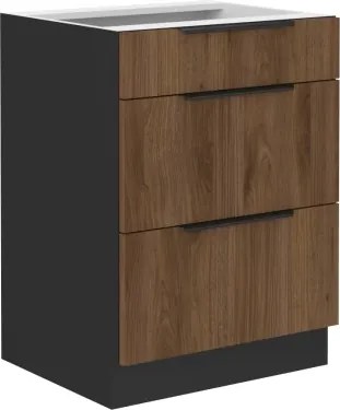 Dolná zásuvková kuchynská skrinka Monza, 60 cm, orech/čierna%