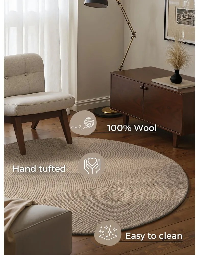 Béžový ručne tkaný vlnený okrúhly koberec ø 120 cm Eleni Light Beige – Hanse Home