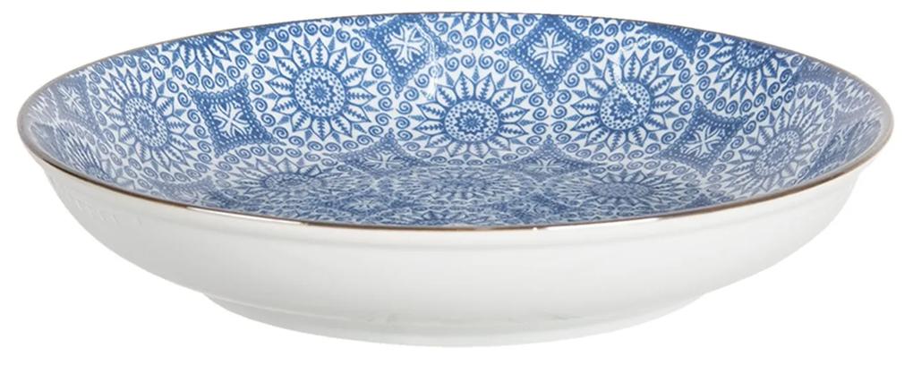 Hlboký tanier s modrým kvetinovým ornamentom BlueSnow - Ø 20 * 4 cm