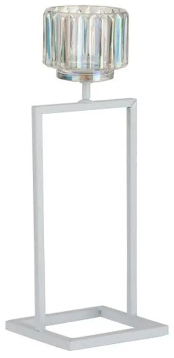 Biely kovový svietnik na 1 sviečku Glass - 12*11*31 cm