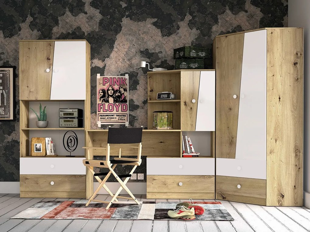 Nábytok do študentskej izby Mauve IV, Farby: dub artisan / biely + sivý