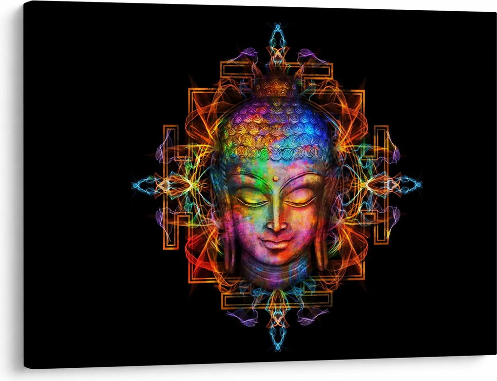 Obraz - Busta Budhu v neónových farbách (70x50 cm)