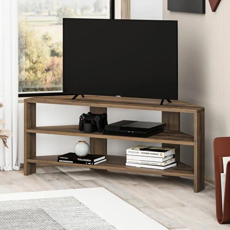 Rohový TV stolík Houseland Thales dub tmavý
