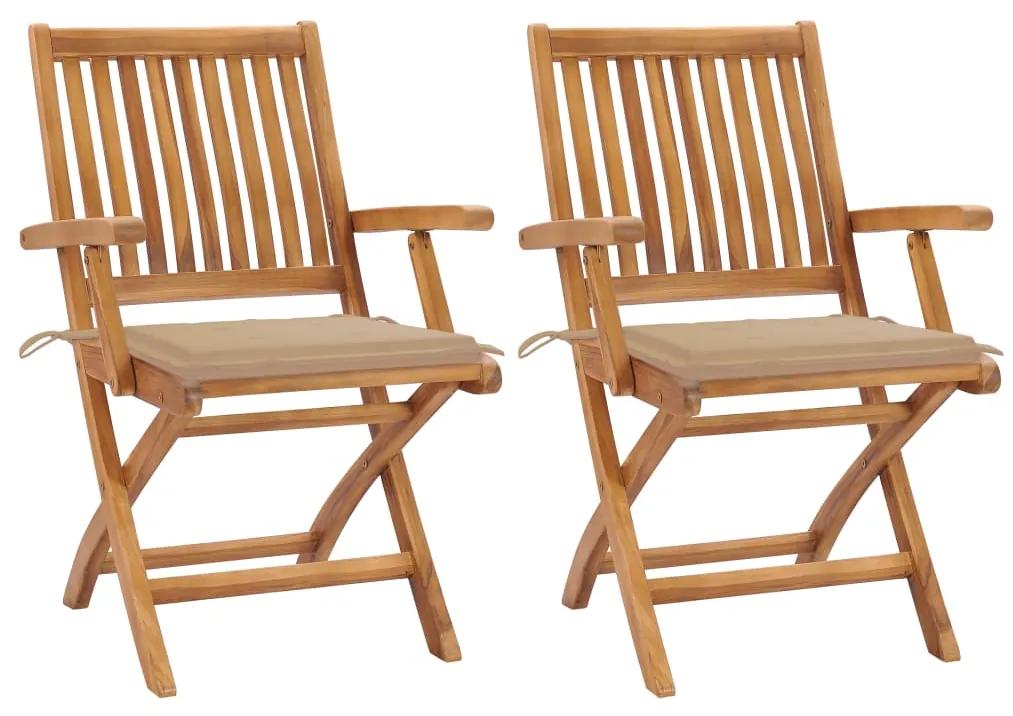 Záhradné stoličky 2 ks béžové podložky teakový masív 3062409