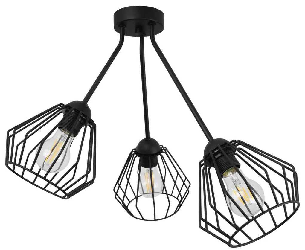 Stropné svietidlo Nuvola Trio, 3x čierne drôtené tienidlo