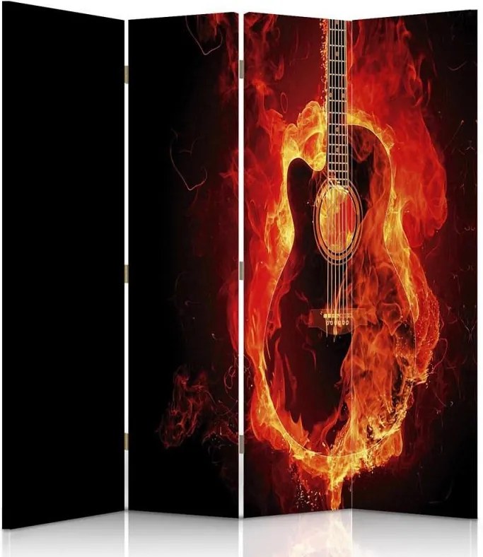 CARO Paraván - Burning Guitar | štvordielny | jednostranný 145x150 cm