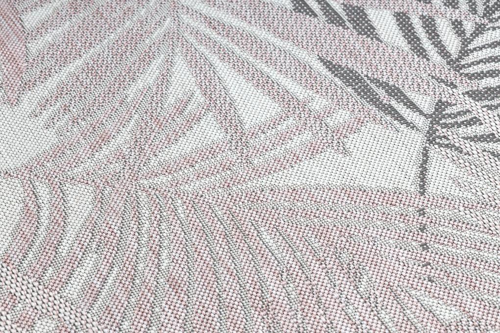 Koberec, behúň SISAL SION palmové listy, tropický 2837 ploché tkanie ecru / ružová Veľkosť: 80x300 cm