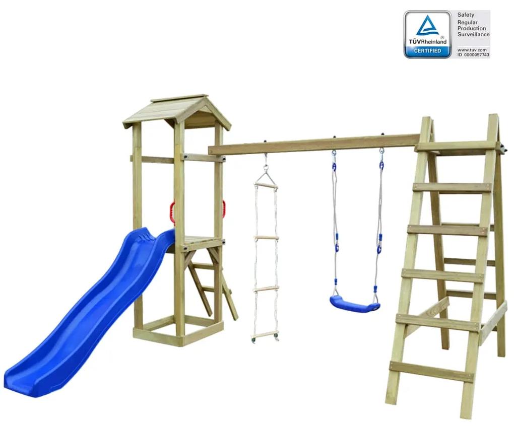 vidaXL Drevené detské ihrisko šmýkačka rebríky hojdačka 286x237x218cm