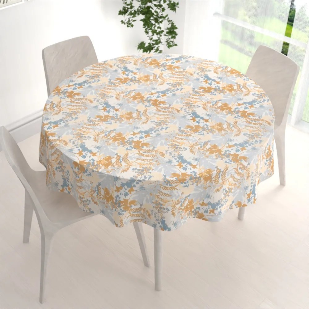 Biante Zamatový okrúhly obrus Tamara TMR-043 Hnedo-modré designové rastliny Ø 120 cm