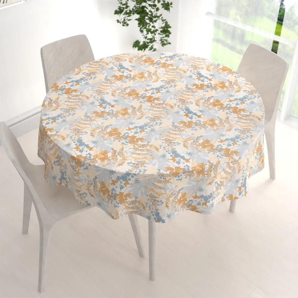 Biante Zamatový okrúhly obrus Tamara TMR-043 Hnedo-modré designové rastliny Ø 60 cm