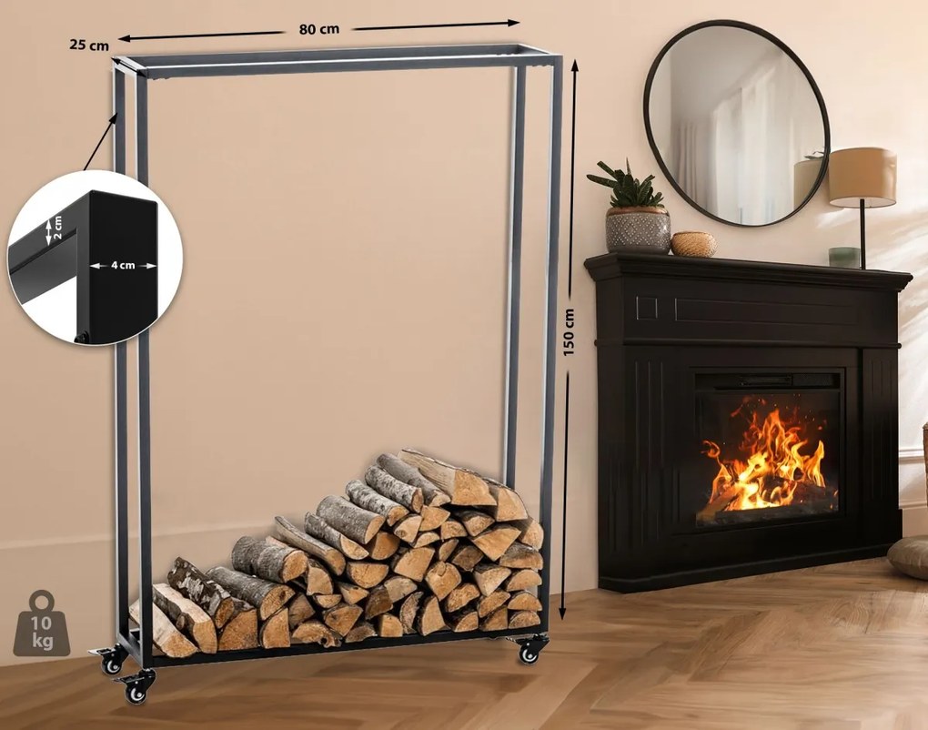 Stojan na drevo Hetta 25x80x150 cm, čierna