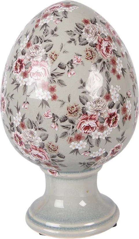 Zelené keramické vajíčko s kvetmi Floria XL - Ø 17*28 cm