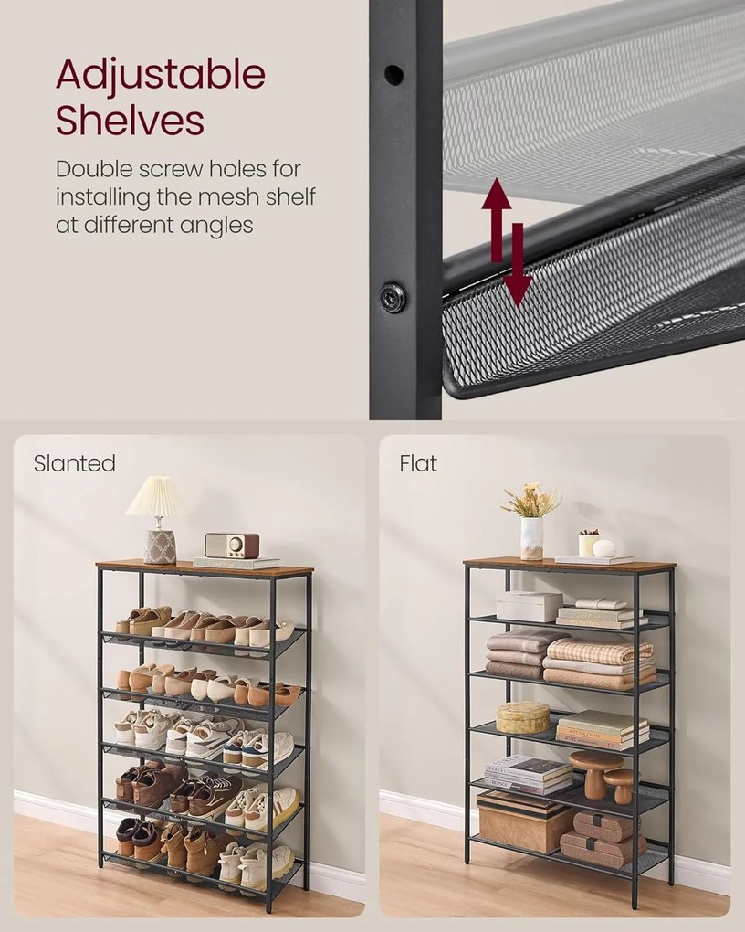 VASAGLE stojan na topánky, 6 poschodový, 28x75x114 cm, hnedo-čierny