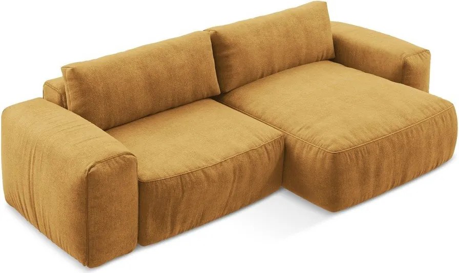 Ženilková rozkladacia rohová pohovka v horčicovej farbe (pravý roh/s leňoškou) Kuki – Makamii