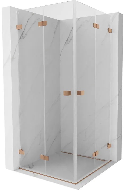Mexen Lunar-F Duo, skladací sprchový kút 70 x 70 cm, 8mm číre sklo, profil medená matná, 836-070L-070P-65-00