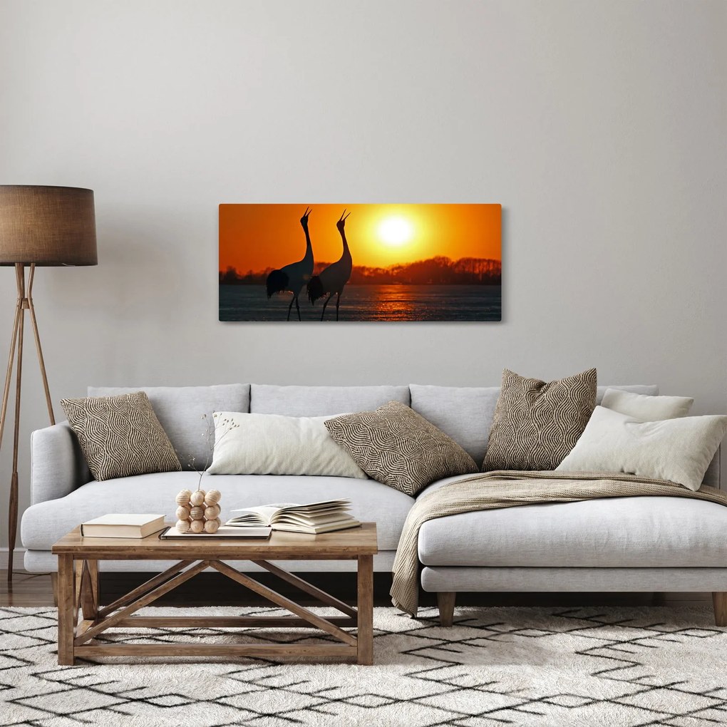 Obraz vtákov pri západe slnka (120x50 cm)